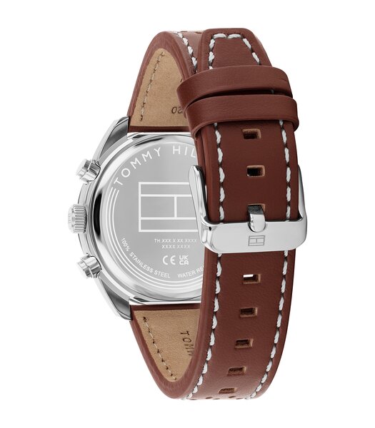 Montre TOMMY HILFIGER HUDSON Homme 1710765 Analogue Cadran MINERAL Blanc Bracelet Cuir Brun Etanchéité 5BAR