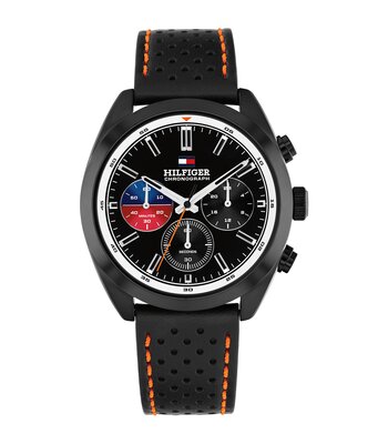 Montre TOMMY HILFIGER HUDSON Homme 1710766 Analogue Cadran MINERAL Noir Bracelet Cuir Noir Etanchéité 5BAR