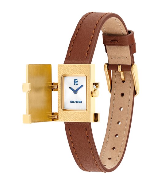 Montre TOMMY HILFIGER TH85 Femme 1782822 Analogue Cadran MINERAL Argenté Bracelet Cuir Brun Etanchéité 3BAR