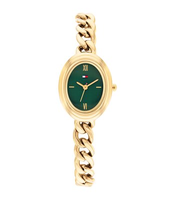 Montre TOMMY HILFIGER DEMI OVAL Femme 1782877 Analogue Cadran MINERAL Vert Bracelet Acier Or jaune Etanchéité 3BAR