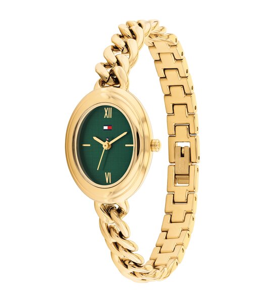 Horloge TOMMY HILFIGER DEMI OVAL Dames 1782877 Analoog Behuizing MINERAAL Groen Bracelette Staal Geelgoudkleurig Etanchéiteiten 3BAR