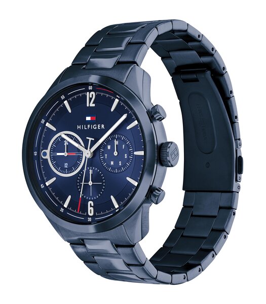 Horloge TOMMY HILFIGER MATTHEW Heren 1791945 Analoog Behuizing MINERAAL Blauw Bracelette Staal Blauw Boucle déployante Etanchéiteiten 5BAR
