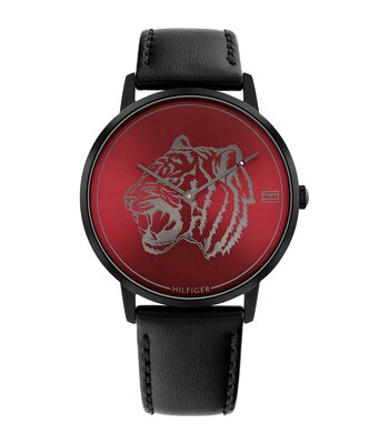 Montre TOMMY HILFIGER LUNAR NEW YEAR Homme 1791976 Analogue Cadran MINERAL Rouge Bracelet Cuir Noir Boucle ardillon Etanchéité 3BAR