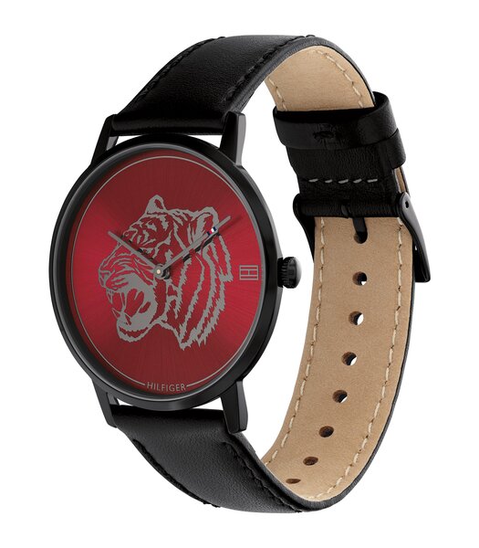 Montre TOMMY HILFIGER LUNAR NEW YEAR Homme 1791976 Analogue Cadran MINERAL Rouge Bracelet Cuir Noir Boucle ardillon Etanchéité 3BAR