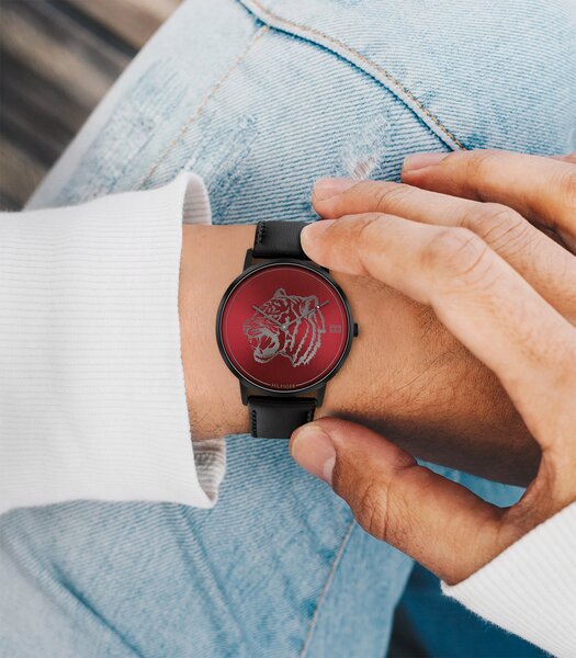 Montre TOMMY HILFIGER LUNAR NEW YEAR Homme 1791976 Analogue Cadran MINERAL Rouge Bracelet Cuir Noir Boucle ardillon Etanchéité 3BAR
