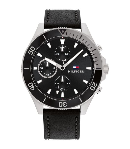 Montre TOMMY HILFIGER LARSON Homme 1791984 Analogue Cadran MINERAL Noir Bracelet Cuir Noir Boucle ardillon Etanchéité 5BAR