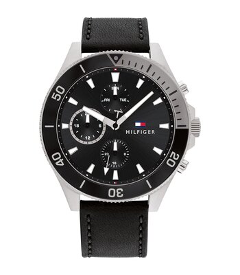 Montre TOMMY HILFIGER LARSON Homme 1791984 Analogue Cadran MINERAL Noir Bracelet Cuir Noir Boucle ardillon Etanchéité 5BAR