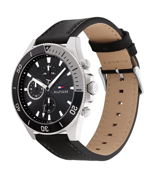 Montre TOMMY HILFIGER LARSON Homme 1791984 Analogue Cadran MINERAL Noir Bracelet Cuir Noir Boucle ardillon Etanchéité 5BAR