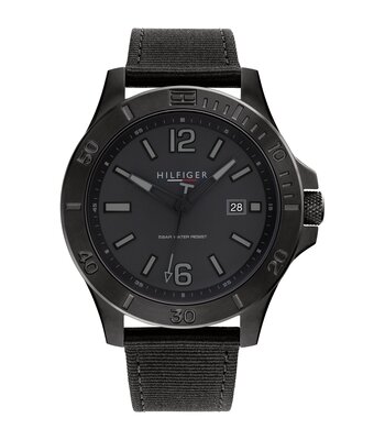 Montre TOMMY HILFIGER RYAN Homme 1791993 Analogue Cadran MINERAL Noir Bracelet PLASTIQUE RECYCLE Bleu Boucle ardillon Etanchéité 5BAR