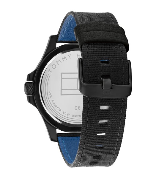 Montre TOMMY HILFIGER RYAN Homme 1791993 Analogue Cadran MINERAL Noir Bracelet PLASTIQUE RECYCLE Bleu Boucle ardillon Etanchéité 5BAR