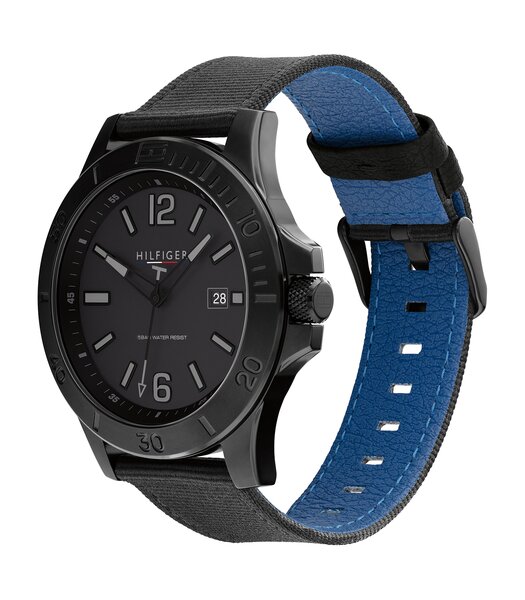 Montre TOMMY HILFIGER RYAN Homme 1791993 Analogue Cadran MINERAL Noir Bracelet PLASTIQUE RECYCLE Bleu Boucle ardillon Etanchéité 5BAR