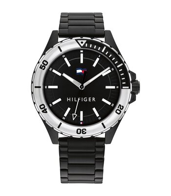 Montre TOMMY HILFIGER LOGAN Homme 1792014 Analogue Cadran MINERAL Noir Bracelet Acier Noir Boucle déployante Etanchéité 5BAR