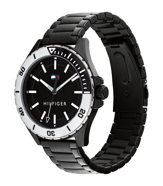 Montre TOMMY HILFIGER LOGAN Homme 1792014 Analogue Cadran MINERAL Noir Bracelet Acier Noir Boucle déployante Etanchéité 5BAR