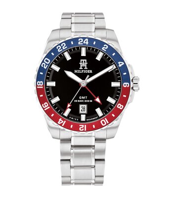 Montre TOMMY HILFIGER TH85 SWISS GMT Homme 1792131 Analogue Cadran MINERAL Noir Bracelet Acier inoxydable Acier Etanchéité 20BAR