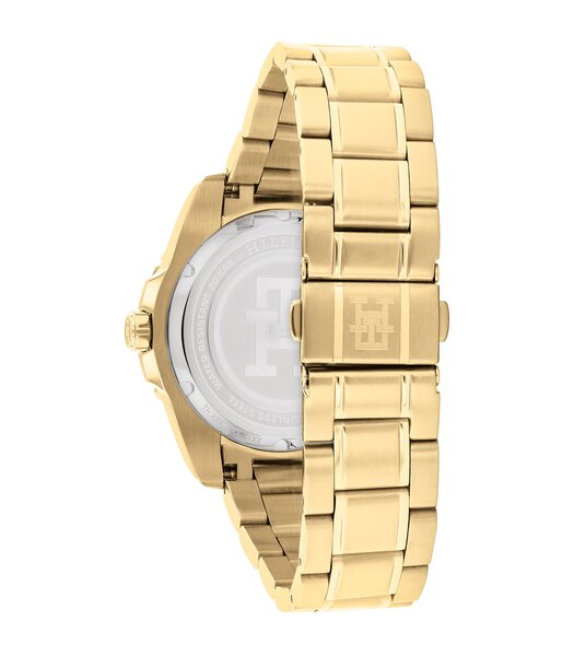 Montre TOMMY HILFIGER TH85 SWISS GMT Homme 1792133 Analogue Cadran MINERAL Noir Bracelet Acier Or jaune Etanchéité 20BAR
