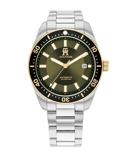 Montre TOMMY HILFIGER TH85 AUTOMATIC Homme 1792155 Analogue Cadran MINERAL Vert Bracelet Acier inoxydable Acier Etanchéité 10BAR