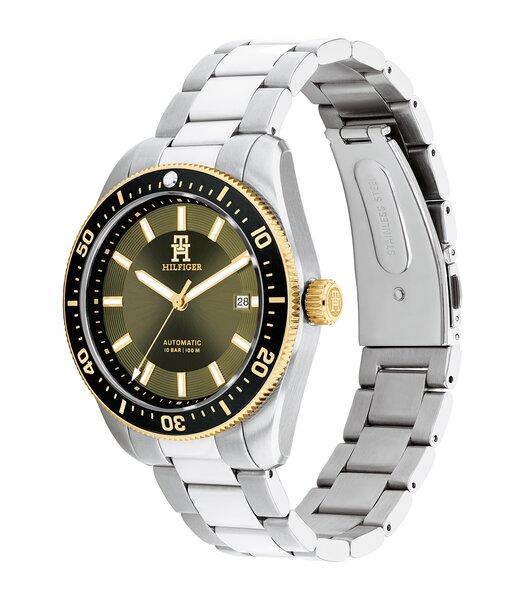 Montre TOMMY HILFIGER TH85 AUTOMATIC Homme 1792155 Analogue Cadran MINERAL Vert Bracelet Acier inoxydable Acier Etanchéité 10BAR