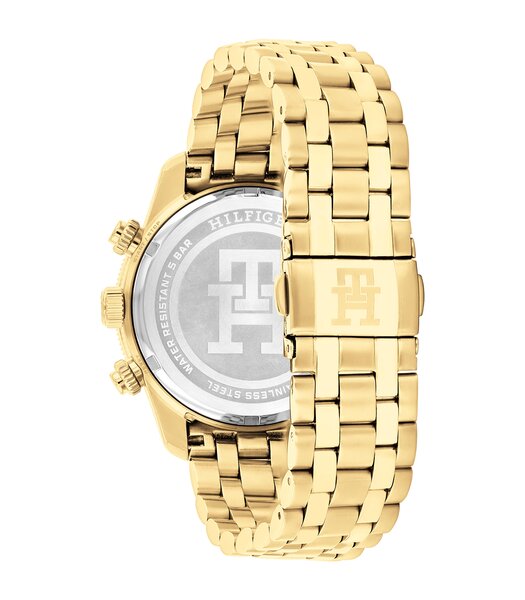 Montre TOMMY HILFIGER TH85 CHRONO (41MM) Homme 1792158 Analogue Cadran MINERAL Bleu Bracelet Acier Or jaune Etanchéité 5BAR