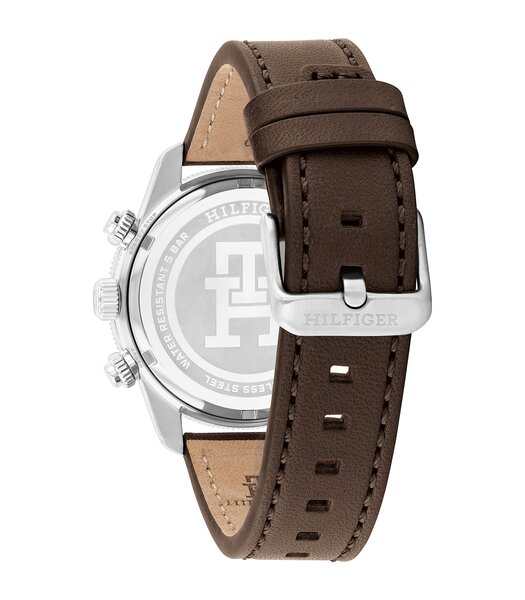 Montre TOMMY HILFIGER TH85 CHRONO (41MM) Homme 1792163 Analogue Cadran MINERAL Bleu Bracelet Cuir Brun Etanchéité 5BAR