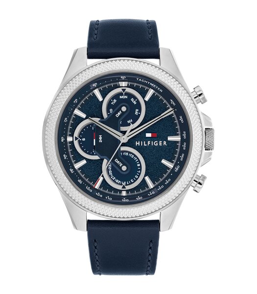Montre TOMMY HILFIGER CLARK (46MM) Homme 1792165 Analogue Cadran MINERAL Bleu Bracelet Cuir Bleu Etanchéité 5BAR