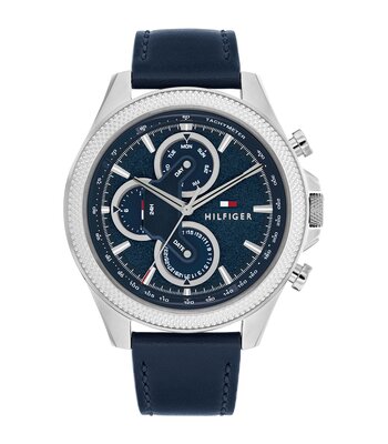 Montre TOMMY HILFIGER CLARK (46MM) Homme 1792165 Analogue Cadran MINERAL Bleu Bracelet Cuir Bleu Etanchéité 5BAR