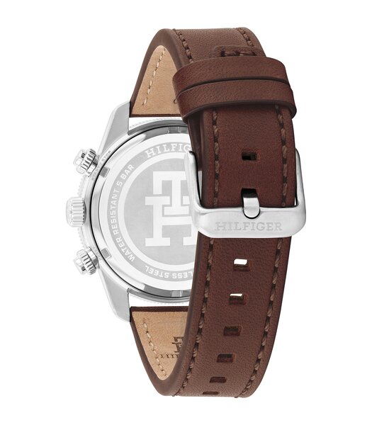 Montre TOMMY HILFIGER TH85 CHRONO (41MM) Homme 1792166 Analogue Cadran MINERAL Noir Bracelet Cuir Brun Etanchéité 5BAR