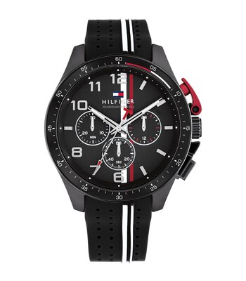 Montre TOMMY HILFIGER BANK Homme 1792168 Analogue Cadran MINERAL Noir Bracelet Silicone Noir Etanchéité 5BAR