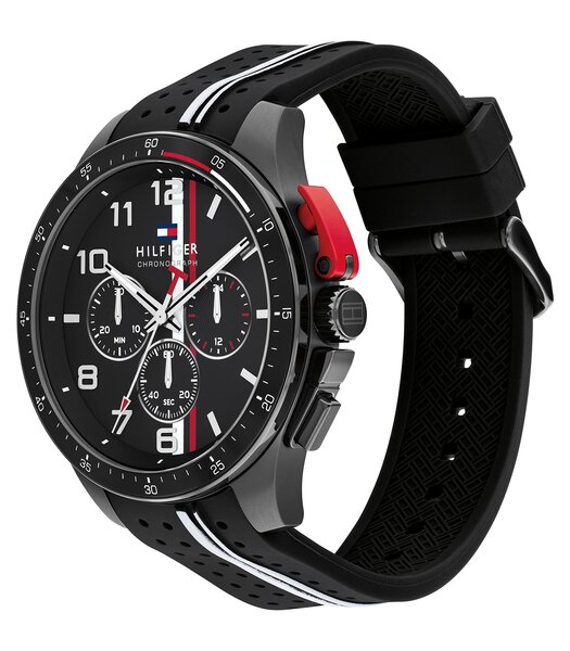 Montre TOMMY HILFIGER BANK Homme 1792168 Analogue Cadran MINERAL Noir Bracelet Silicone Noir Etanchéité 5BAR