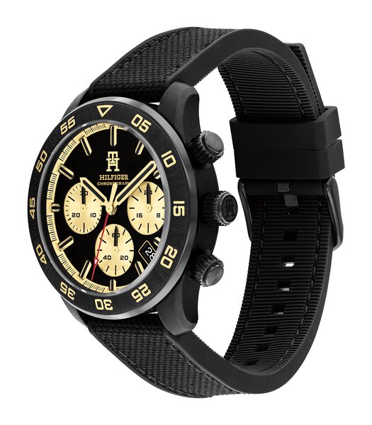 Montre TOMMY HILFIGER TH85 CARBON Homme 1792182 Analogue Cadran MINERAL Noir Bracelet Silicone Noir Etanchéité 5BAR