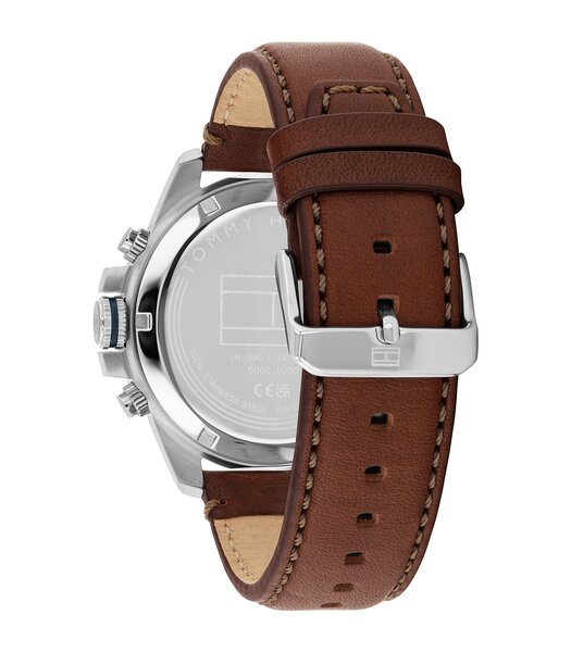 Montre TOMMY HILFIGER JAMESON Homme 1792195 Analogue Cadran MINERAL Bleu Bracelet Cuir Brun Etanchéité 5BAR