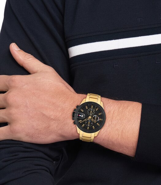 Montre TOMMY HILFIGER JAMESON Homme 1792199 Analogue Cadran MINERAL Noir Bracelet Acier Or jaune Etanchéité 5BAR