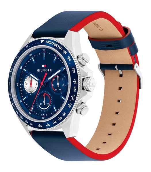 Montre TOMMY HILFIGER CLARK Homme 1792209 Analogue Cadran MINERAL Bleu Bracelet Cuir Bleu Etanchéité 5BAR