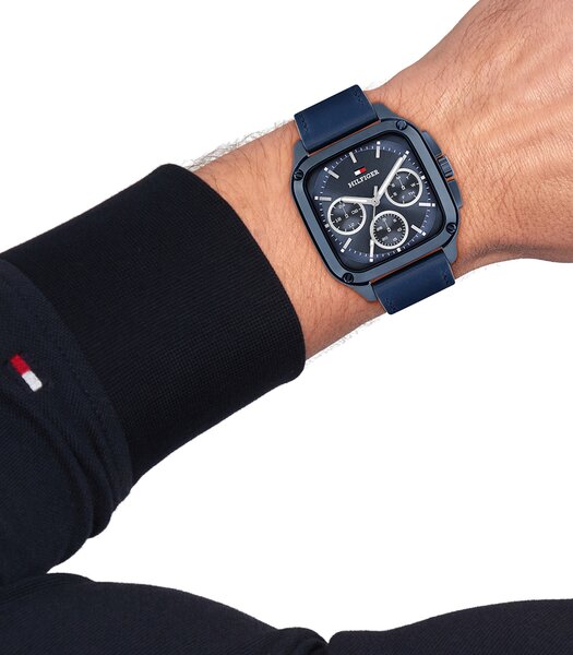 Montre TOMMY HILFIGER HERALD Homme 1792219 Analogue Cadran MINERAL Bleu Bracelet Cuir Bleu Etanchéité 5BAR
