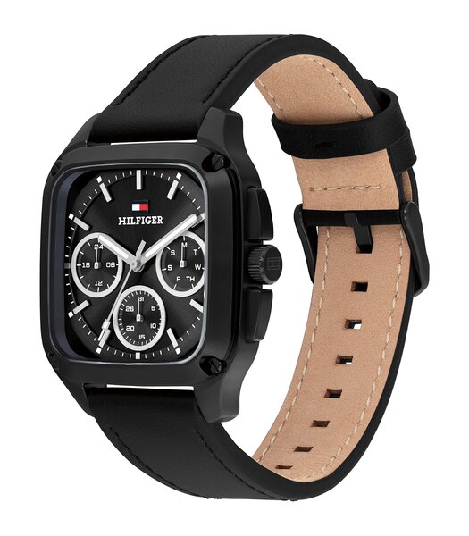 Montre TOMMY HILFIGER HERALD Homme 1792220 Analogue Cadran MINERAL Noir Bracelet Cuir Noir Etanchéité 5BAR