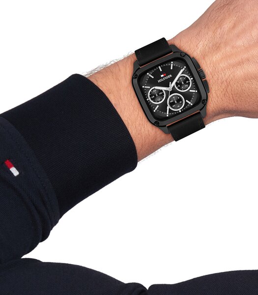 Montre TOMMY HILFIGER HERALD Homme 1792220 Analogue Cadran MINERAL Noir Bracelet Cuir Noir Etanchéité 5BAR