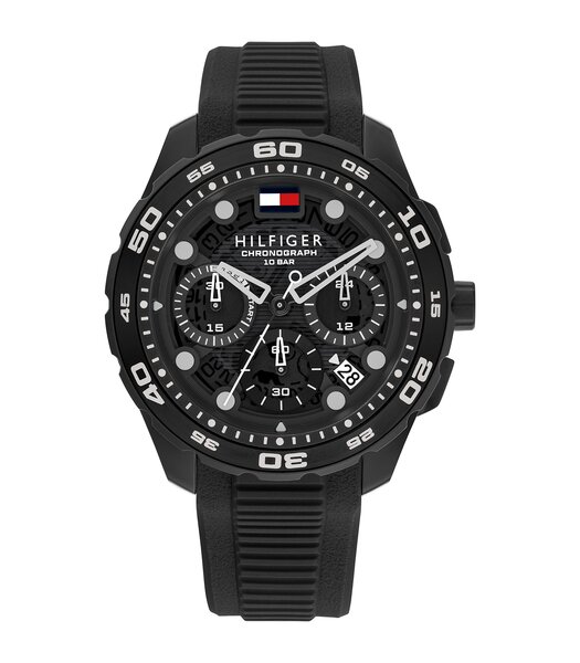 Horloge TOMMY HILFIGER TH-REGATTA Heren 1792233 Analoog Behuizing MINERAAL Zwart Bracelette Silicone Zwart Etanchéiteiten 10BAR