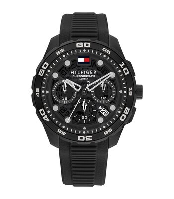 Horloge TOMMY HILFIGER TH-REGATTA Heren 1792233 Analoog Behuizing MINERAAL Zwart Bracelette Silicone Zwart Etanchéiteiten 10BAR
