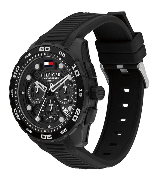 Horloge TOMMY HILFIGER TH-REGATTA Heren 1792233 Analoog Behuizing MINERAAL Zwart Bracelette Silicone Zwart Etanchéiteiten 10BAR