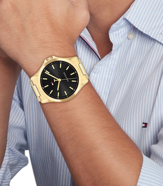 Horloge TOMMY HILFIGER BRUCE Heren 1792241 Analoog Behuizing MINERAAL Zwart Bracelette Staal Geelgoudkleurig Etanchéiteiten 3BAR