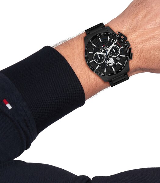 Montre TOMMY HILFIGER BANK Homme 1792262 Analogue Cadran MINERAL Noir Bracelet Acier Noir Etanchéité 5BAR