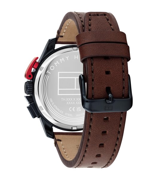 Montre TOMMY HILFIGER BANK Homme 1792268 Analogue Cadran MINERAL Bleu Bracelet Cuir Brun Etanchéité 5BAR