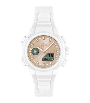 Montre LACOSTE SPORT INSPIRED Femme 2001430 Analogue Cadran MINERAL Or rose Bracelet Silicone Blanc Etanchéité 10BAR