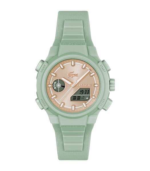 Montre LACOSTE SPORT INSPIRED Femme 2001433 Analogue Cadran MINERAL Or rose Bracelet Silicone Vert Etanchéité 10BAR