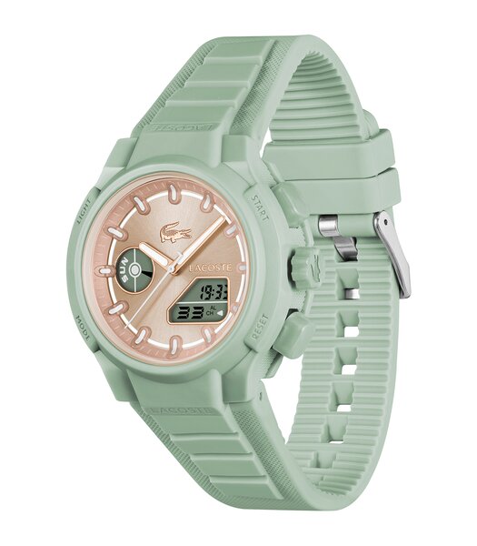 Montre LACOSTE SPORT INSPIRED Femme 2001433 Analogue Cadran MINERAL Or rose Bracelet Silicone Vert Etanchéité 10BAR