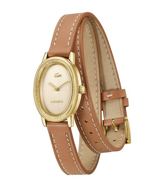 Montre LACOSTE CLASSIC ELEGANCE Femme 2001454 Analogue Cadran MINERAL Or jaune Bracelet Cuir Brun Etanchéité 3BAR