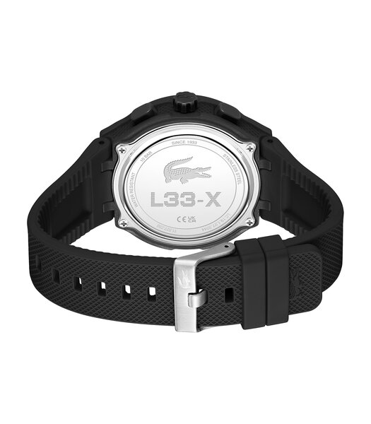 Montre LACOSTE LC33 Homme 2011365 Analogue Cadran MINERAL Noir Bracelet Silicone Noir Etanchéité 10BAR