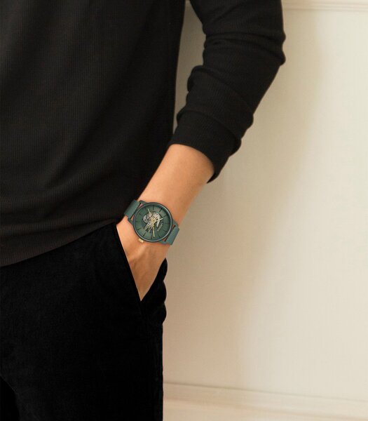 Montre LACOSTE LACOSTE.12.12 AUTOMATIC Homme 2011384 Analogue Cadran MINERAL Vert Bracelet Cuir Vert Etanchéité 5BAR