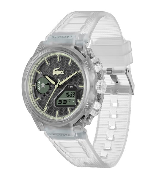 Montre LACOSTE SPORT INSPIRED Homme 2011401 Analogue Cadran MINERAL Transparent Bracelet Silicone Transparent Etanchéité 10BAR