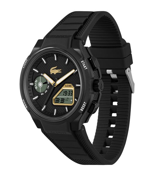 Montre LACOSTE SPORT INSPIRED Homme 2011435 Analogue Cadran MINERAL Noir Bracelet Silicone Noir Etanchéité 10BAR