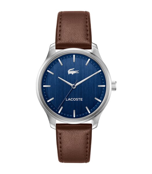 Montre LACOSTE CLASSIC ELEGANCE Homme 2011477 Analogue Cadran MINERAL Bleu Bracelet Cuir Brun Etanchéité 5BAR